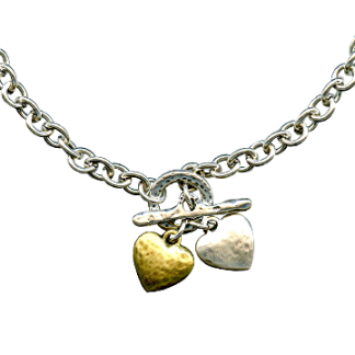 Danon Matte Silver Necklace with Silver/Bronze Hearts-0