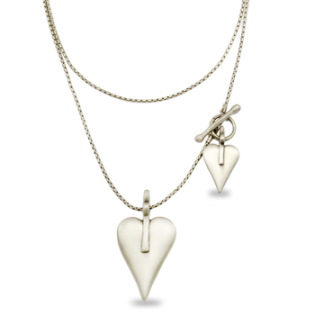 Danon Long Silver Necklace with Two Hearts-0