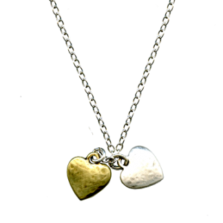 Danon Long Fine Silver Necklace with Bronze & Silver Hearts-0