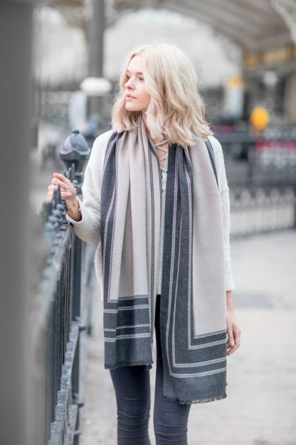 Tutti & Co Grey Selvedge Border Scarf-11586