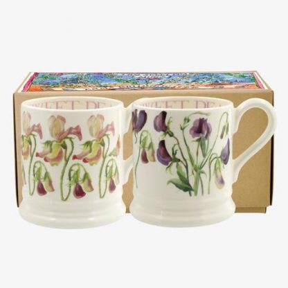 Emma Bridgewater Set of 2 Sweet Pea Flower 1/2 Pint Mugs boxed-0