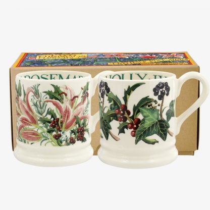 Emma Bridgewater Winter Flowers Set of 2 1/2 Pint Mugs Boxed-13578
