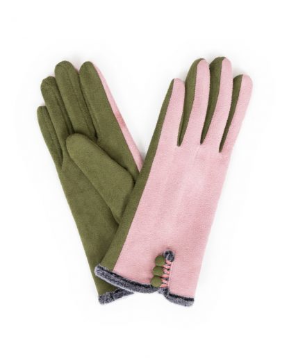 Powder Amanda Faux Suede Gloves - Pink/Moss Green-13801