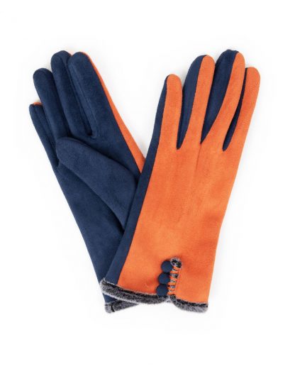 Powder Amanda Faux Suede Gloves - Tangerine/Navy-13799