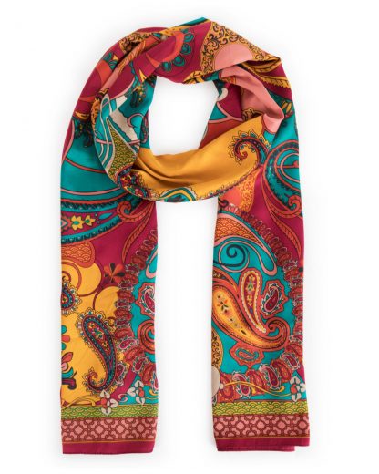 Powder Satin Paisley Scarf - Berry-0