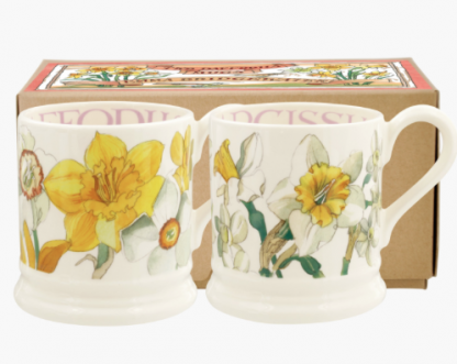 Emma Bridgewater Daffodils & Narcissus Set Of 2 1/2 Pint Mugs Boxed-13864
