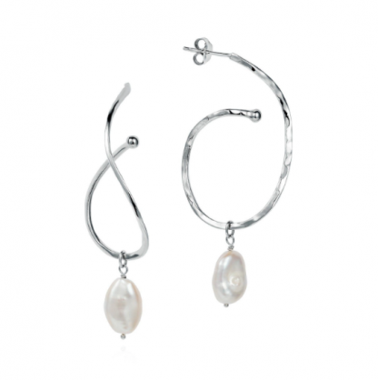 Claudia Bradby Calligraphy Ripple Silver Hoop Earrings - Image 2