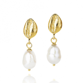 Claudia Bradby Cowrie Pearl Gold Plated Stud Earrings