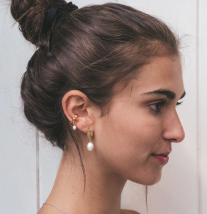 Claudia Bradby Cowrie Pearl Gold Plated Stud Earrings - Image 3