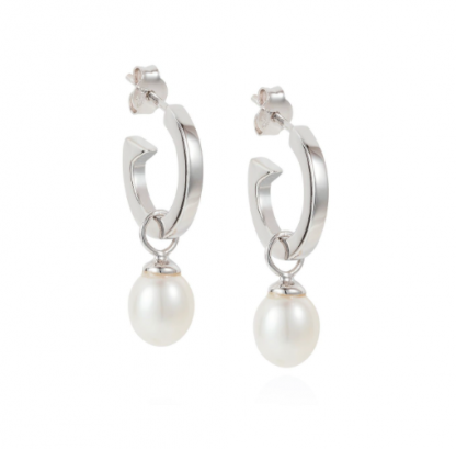 Claudia Bradby Biography Silver Pearl Hoop Earrings - Image 2