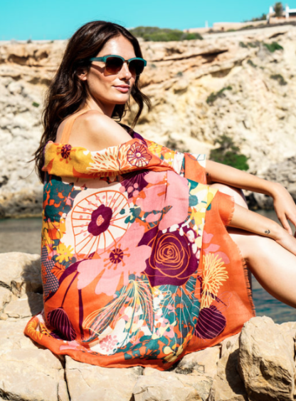 Powder Modern Floral Tangerine Print Scarf