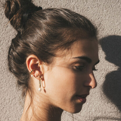 Helix Gold Plated Spiral Pearl Drop Earrings - Image 3