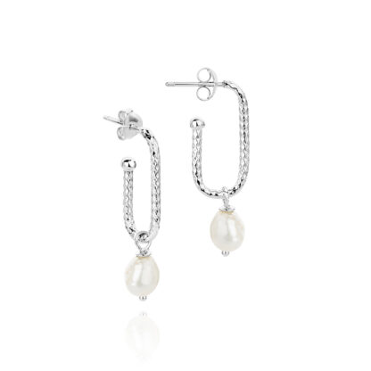 Helix Gold Plated Spiral Pearl Drop Earrings Silver - Image 3