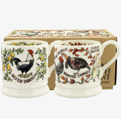 Emma Bridgewater Farmyard Birds Set Of 2 1/2 Pint Mugs Boxed