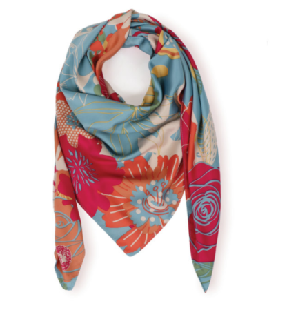 Powder Turquoise Modern Floral Satin Square Scarf