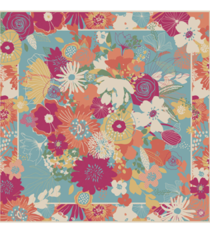 Powder Turquoise Modern Floral Satin Square Scarf - Image 2