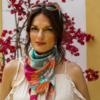 Powder Turquoise Modern Floral Satin Square Scarf - Image 3
