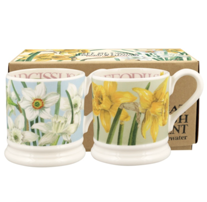 Emma Bridgewater Daffodils & Narcissus Set Of 2 1/2 Pint Mugs Boxed
