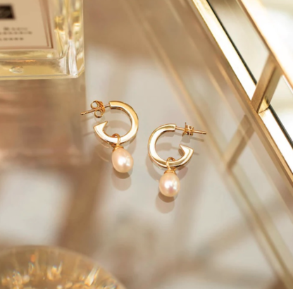 Claudia Bradby Biography Gold Pearl Hoop Earrings - Image 3
