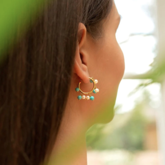 Claudia Bradby Turquoise Stone and Pearl Bubble Hoop Gold Earrings