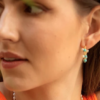 Claudia Bradby Turquoise Stone and Pearl Bubble Hoop Gold Earrings - Image 2
