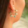 Claudia Bradby Turquoise Stone and Pearl Bubble Hoop Gold Earrings - Image 3