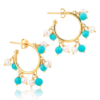 Claudia Bradby Turquoise Stone and Pearl Bubble Hoop Gold Earrings - Image 4