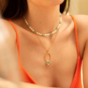 Claudia Bradby Turquoise and Pearl Gold Oval Necklace - Image 3