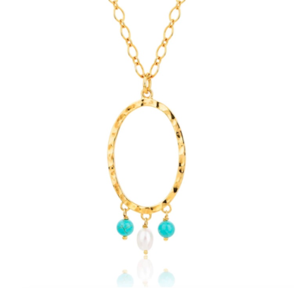 Claudia Bradby Turquoise and Pearl Gold Oval Necklace - Image 2