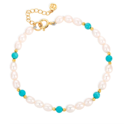 Claudia Bradby Turquoise and Pearl Gold Bracelet - Image 3