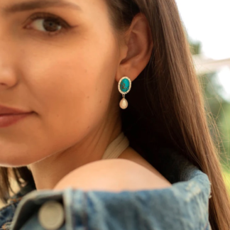 Claudia Bradby Turquoise Stone and Pearl Drop Silver Earrings