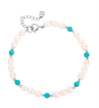 Claudia Bradby Turquoise and Pearl Silver Bracelet - Image 2