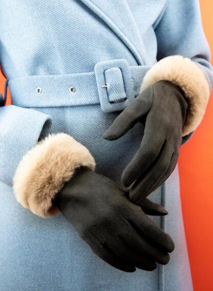 Powder Bettina Faux Suede Gloves - Slate/Pebble