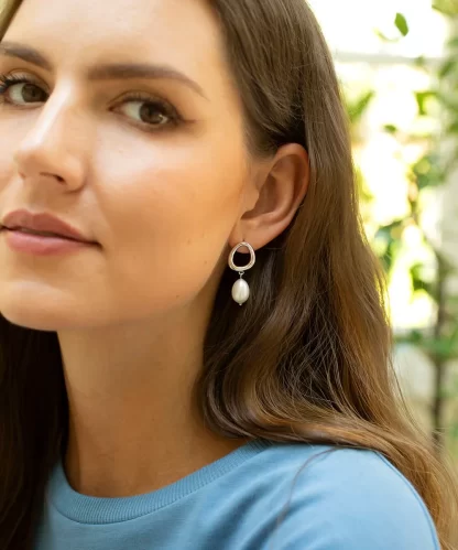 Claudia Bradby Silver Pearl Drop Earrings - At Gifted Boston Spa