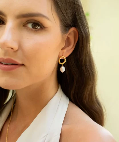 Claudia Brandby Pendant Gold Pearl Drop Earrings - Gifted Boston Spa