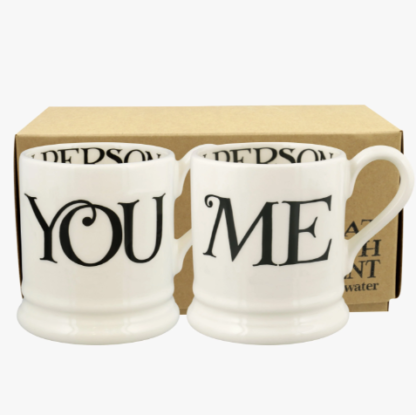Emma Bridgewater Black Toast You and Me Set Of 2 1/2 Pint Mugs Boxed