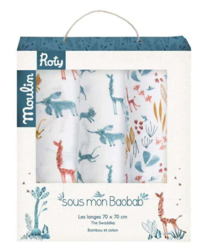 Moulin Roty Sous Mon Baobab Set of 3 Muslin Squares (669275)