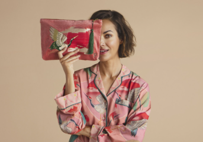 Powder Velvet Zip Pouch-Crane at Sunrise - Image 3