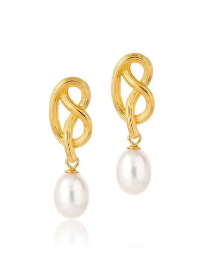 Claudia Bradby Medium Love Knot Pearl Drop Earring Gold - Image 2