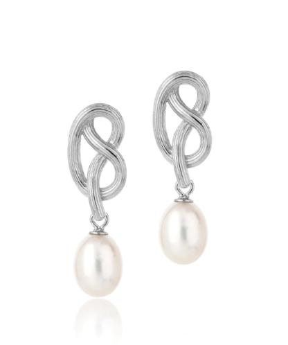 Claudia Bradby Medium Love Knot Pearl Drop Earring Silver - Image 2