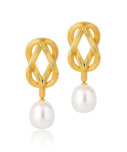 Claudia Bradby Large Love Knot Pearl Drop Earring Gold - Image 2