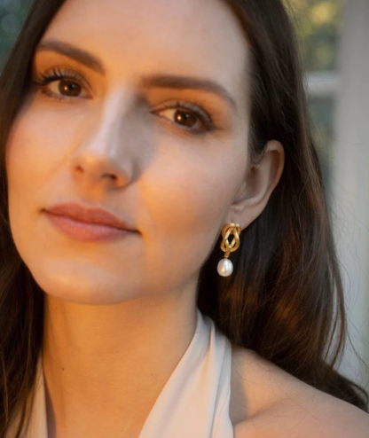Claudia Bradby Large Love Knot Pearl Drop Earring Gold - Image 3