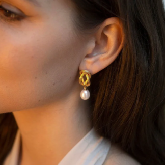 Claudia Bradby Large Love Knot Pearl Drop Earring Gold