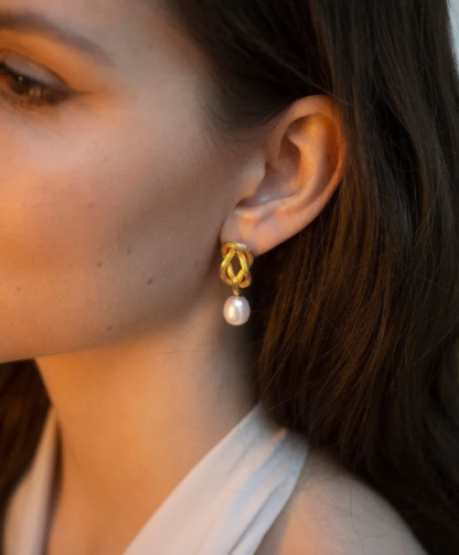 Claudia Bradby Large Love Knot Pearl Drop Earring Gold