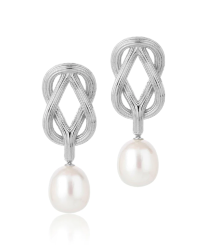 Claudia Bradby Large Love Knot Pearl Drop Earring Silver - Image 2
