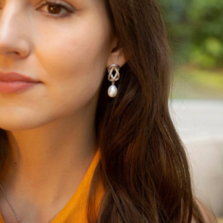 Claudia Bradby Large Love Knot Pearl Drop Earring Silver