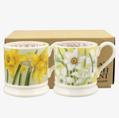 Emma Bridgewater Daffodils and Narcissus Set Of 2 1/2 Pint Mugs Boxed 2023
