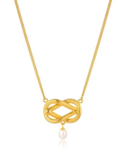 Claudia Bradby Sideways Knot Pearl Pendant Necklace Gold - Image 2