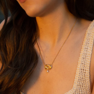 Claudia Bradby Sideways Knot Pearl Pendant Necklace Gold