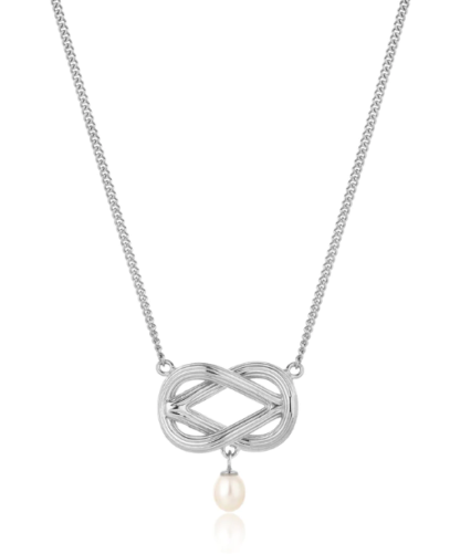Claudia Bradby Sideways Knot Pearl Pendant Necklace Silver - Image 2